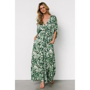 NWT Baltic Born Byron Jumpsuit Green White Floral Size L Wide Leg Tie Front Boho